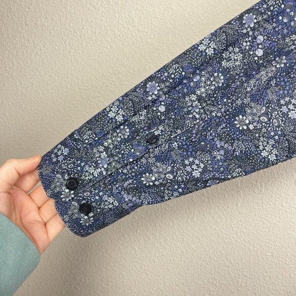 Express Men's Small Liberty Fabric Long Sleeve Collared Dress Shirt Blue Floral - Picture 11 of 14